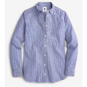 Thomas Mason J.Crew Embellished Classic-Fit Blue/White Striped Boy Shirt, Size 0